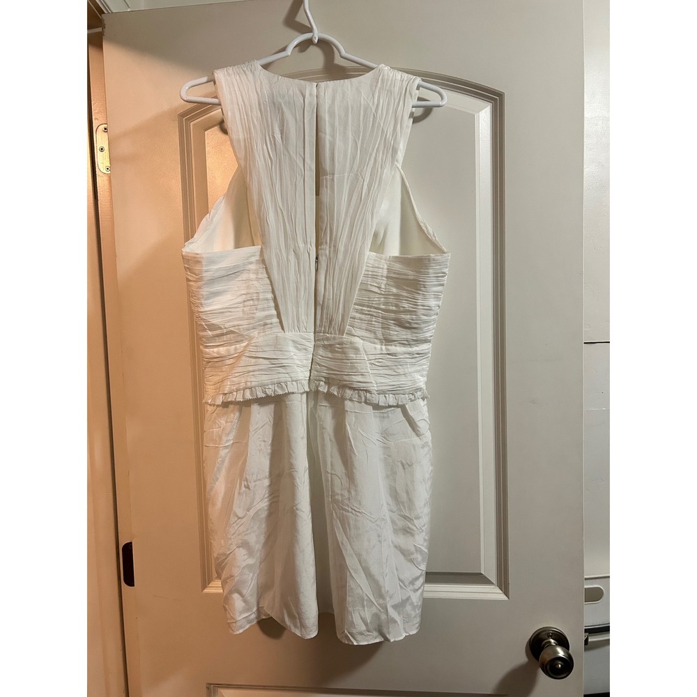 Reiss Gwen White Pleated V-Neck Sleeveless Mini Dress Size 12 Womens RN114836 - Picture 2 of 11
